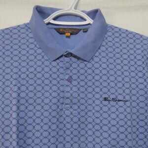 BEN SHERMAN | medium | Stylish Blue Geometric Polo Shirt | Stitched Print Logo